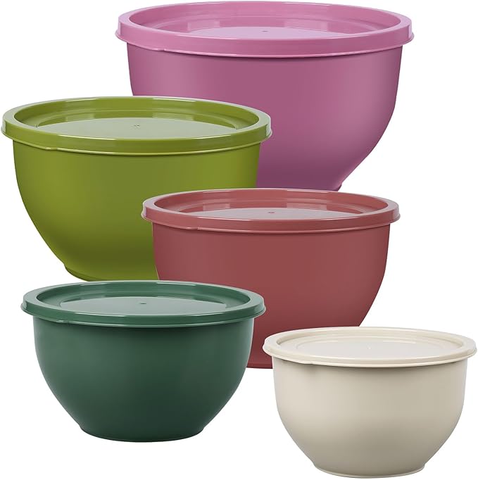 Plastic Mixing Bowls with Lids Set for Kitchen, Nesting Bowls for Mixing, Baking, Prepping, Cooking and Serving Food (5 Set-Purple)