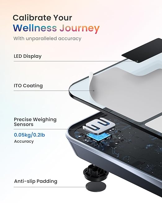 RENPHO Smart Body Fat Scale with Light, Fitness Equipment with RGB Lighting, Rechargeable Scale with BMI, Body Fat, Muscle Mass, Color Changing with Weight Variation, Elis Chroma