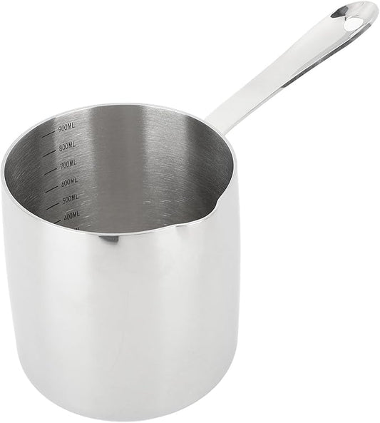 Milk Warmer Pot, 30oz/900ml Stainless Steel Turkish Coffee Pot Stovetop Chocolate Butter Melting Pan with Spout and Long Handle