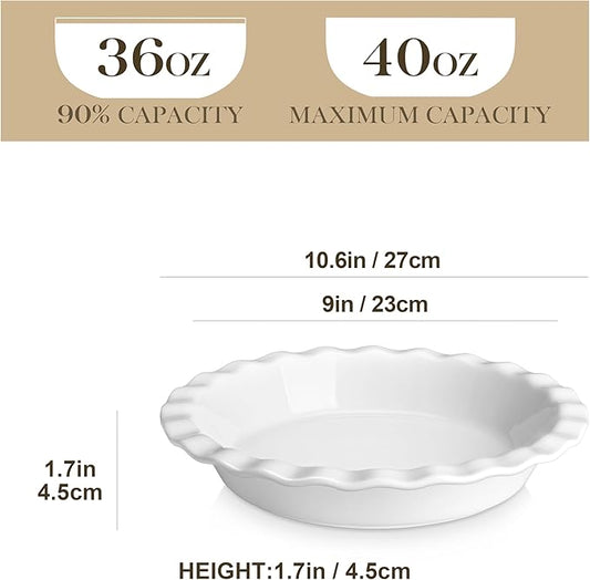 MALACASA Ceramic Pie Pan, Pie Pan for Baking 9 Inch, 40 OZ Pie Plate Round Pie Dish for Baking Fluted Pie Dish Baking Pan, Non Stick Deep Pie Dishes for Quiche, Apple Pies, Pot Pies, Tart, etc.