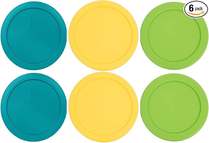 4 Cup/950 mL Turquoise Yellow Spring Green Replacement Lids/Covers for Pyrex 7201-PC, 32oz Anchor Hocking & KlareWare Storage Bowls *Lids Only Glass Container Not Included* (6 Pack, Turq/Y/Spring Grn)