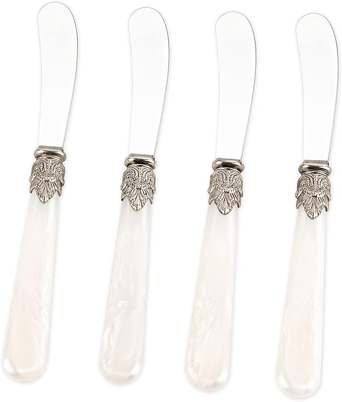 REVERIE Collection 4-piece Stainless Steel Butter Spreader Cheese Knife, Giftable Butter Knives set, Bread Knife set (White Handle)