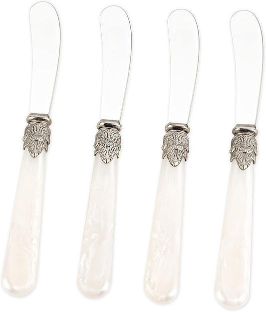 REVERIE Collection 4-piece Stainless Steel Butter Spreader Cheese Knife, Giftable Butter Knives set, Bread Knife set (White Handle)