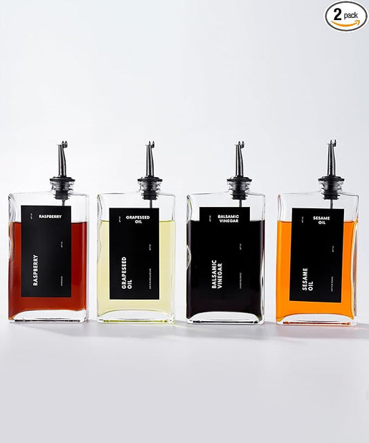 Olive Oil Dispenser for Kitchen, Cooking Oil and Vinegar Set, Olive Oil Bottle, Soy sauce, coffee syrup bottles - 4 pcs, Black