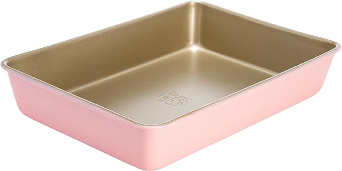 Paris Hilton Nonstick Carbon Steel Bakeware Collection, 13-Inch x 9-Inch Multipurpose Pan, Dishwasher Safe, Made without PFOA and PFAS, Pink Champagne Two-Tone
