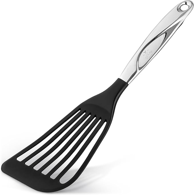 Zulay Kitchen Premium Fish Spatula Stainless Steel - Slotted, Non-Stick & Easy to Clean Fish Turner with Ergonomic Handle - Perfect for Cooking & Dishwasher Safe 12.8"
