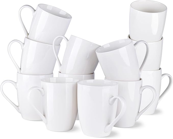 GBHOME 12 OZ Off White Coffee Mugs, Ceramic Coffee Mugs Set with Large Handle for Man,Woman,Dad,Mom, Light Weight Coffee Mugs for Latte/Cappuccino/Cocoa/Milk, Dishwasher &Microwave Safe,12Pcs