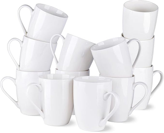 GBHOME 12 OZ Off White Coffee Mugs, Ceramic Coffee Mugs Set with Large Handle for Man,Woman,Dad,Mom, Light Weight Coffee Mugs for Latte/Cappuccino/Cocoa/Milk, Dishwasher &Microwave Safe,12Pcs