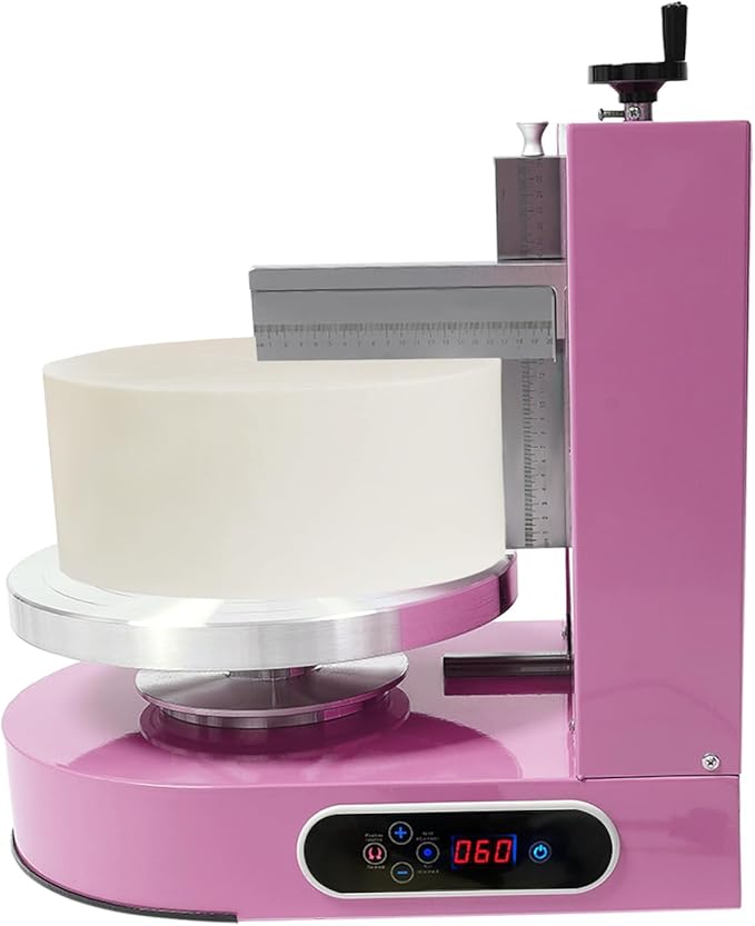 Cake Decorating Machine, 200W Cake Cream Spreading Machine 60-320rpm Rotating Speed Automatic Cake Cream Spreading Machine with LCD Display for 4-12 inch Cakes (Pink)