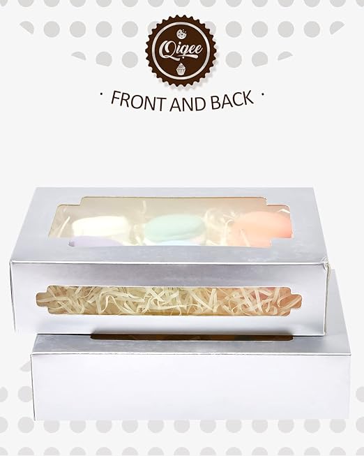 qiqee Silver Cookie Boxes for Gift Giving 8x5.3x2 inch 24Packs Silver Treat Box with Window Bakery Box for Donuts Candies and Biscuit