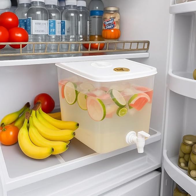 Beverage Drink Dispenser for Fridge, Plastic Beverage Dispenser with Spigot，Juice Container Sealed with Filter Screen，Cold Hot Drink Jug for Christmas Party Supplies (1PCS 2 Gallon)