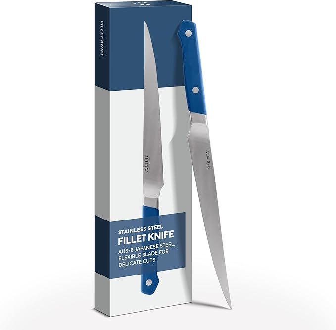 Misen 7.5" Stainless Steel Fillet Knife – Flexible Blade for Precision Fish Filleting & Meat Trimming - High-Carbon Steel for Long-Lasting Sharpness – Ergonomic Handle for Control – Blue
