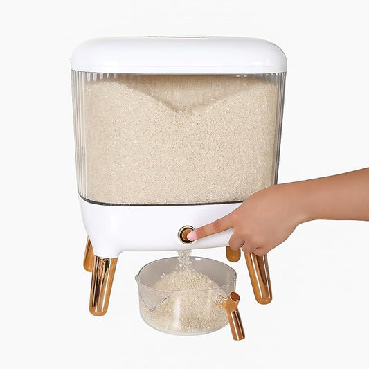 Rice Dispenser 25 Lbs - Flour and Rice Container - Space Efficient Food Dispenser for Organized Storage - Save Time & Effort with Easy Dispensing - Stylish Countertop Solution