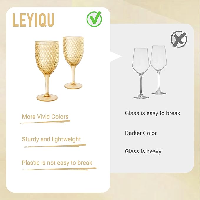 12PCS Gold Plastic Wine Glasses 13oz,Acrylic Goblets Toasting Glassware,Unbreakable Cups Drinking Glasses for Bar Party,Wedding