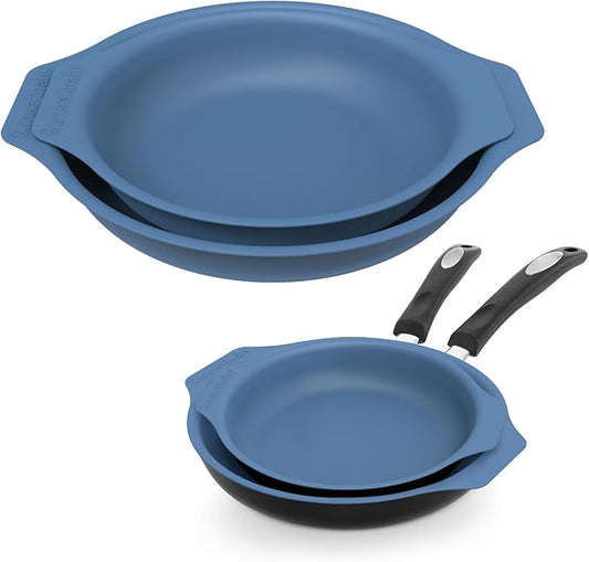 Silicone Pan Protectors & Separators for Stacking (10 & 12 Inch) - Non-Toxic, Heat-Resistant Pads | Dishwasher Safe, Durable Cookware Protector (Blue, Mixed)