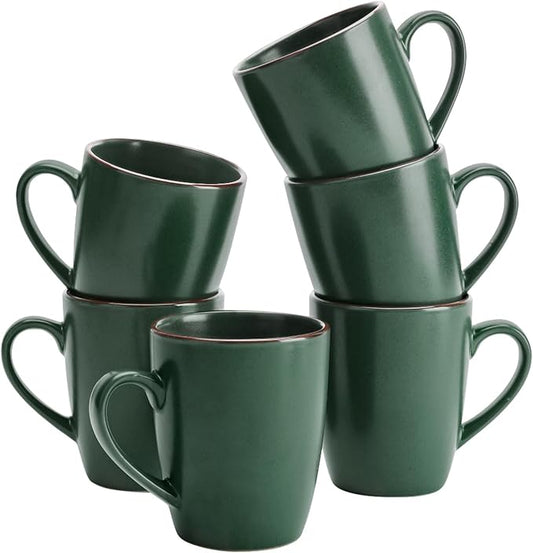 famiware Venus Coffee Mugs for 6, 14 oz Mug Set, Dringking Cup with Handle for Coffee, Tea, Cocoa, Milk, Dark Green