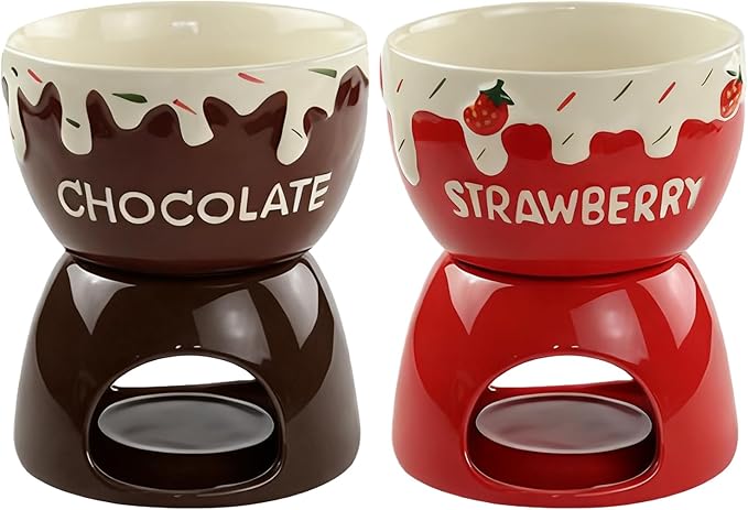 Chocolate Melting Cup, Chocolate Fondue Mug, Personal Ceramic Cheese Melting Cup, Butter Melt Fondue Mugs Set For Dinner Appetizer Sauce Cheese Candy Bread Caramel Birthday Wedding Picnics [2 Pieces]