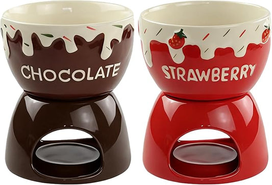 Chocolate Melting Cup, Chocolate Fondue Mug, Personal Ceramic Cheese Melting Cup, Butter Melt Fondue Mugs Set For Dinner Appetizer Sauce Cheese Candy Bread Caramel Birthday Wedding Picnics [2 Pieces]