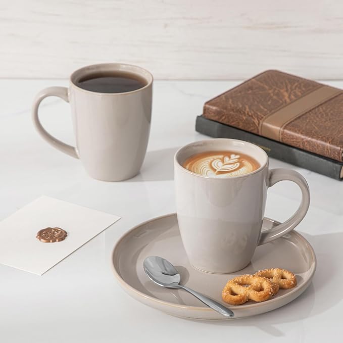 vancasso PLAYA Ceramic Coffee Mug Set of 6, 16 Oz Tea Cups with Handle for Latte, Tea, Cappuccino, Milk, Cocoa, Microwave&Dishwasher Safe, White