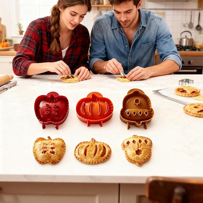 3PCS Mini Pie Molds – Apple, Pumpkin & Acorn Shaped Dough Press Set for Fall Baking, Hand Pies, Holiday Desserts & Party Potlucks