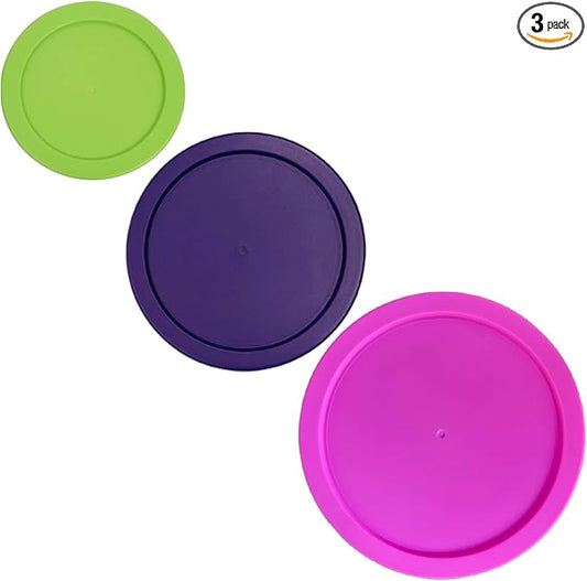 2, 4 & 7 Cup Spring Green, Purple, Pink Replacement Lids/Covers for Pyrex, Anchor Hocking & KlareWare Storage Bowls *Lids Only Glass Container Not Included* (3 Pack *One of Each Size*)