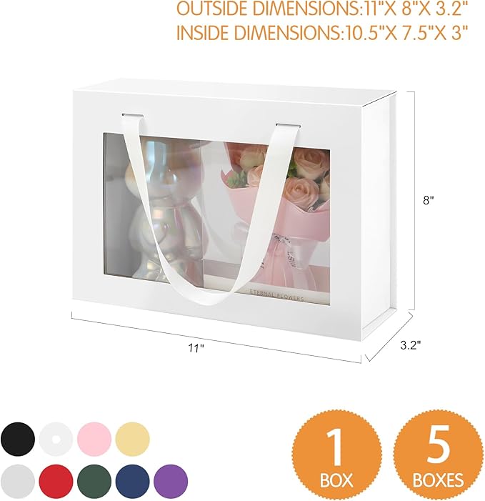 White Gift Box with Window, Clear Magnetic Gift Box with Handle for Present, Bridesmaid Proposal Box (10.5x7.5x3 Inches