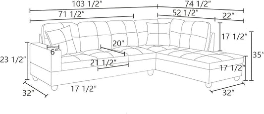 NicBex L Shaped Couch Sectional Couches for Living Room 2 Pieces Modern Sectional Sofa with Right Chaise Sectional Couch with Solid Frame for Living Room, Semi PU Leather, Peacock Blue