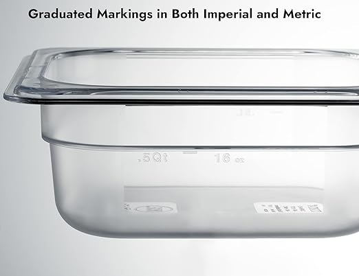 CURTA 6 Pack NSF Food Pans, 1/6 Size 2 1/2 Inch Deep, Commercial Polycarbonate Plastic Clear Freezer-Safe