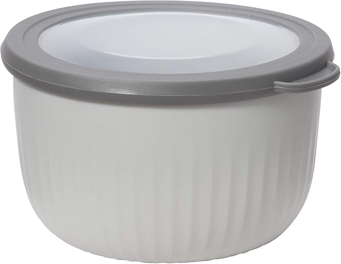 Oggi Prep, Store & Serve Plastic Bowl w/See-Thru Lid- Dishwasher, Microwave & Freezer Safe, (1.4 qt) Lt Gray w/Dk Gray Lid