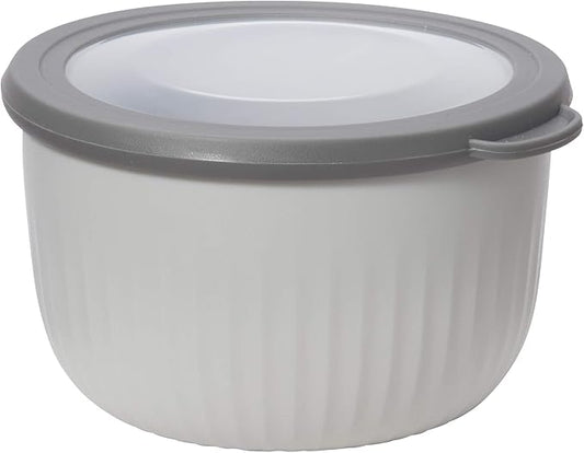 Oggi Prep, Store & Serve Plastic Bowl w/See-Thru Lid- Dishwasher, Microwave & Freezer Safe, (1.4 qt) Lt Gray w/Dk Gray Lid