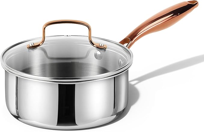 CAROTE 2Qt Stainless Steel Saucepan Set, Non-Toxic 3-Ply Stainless Steel Cookware Set with Lids, Small Kitchen Pots, Oven Safe, Compatible with Induction, Ceramic, Gas
