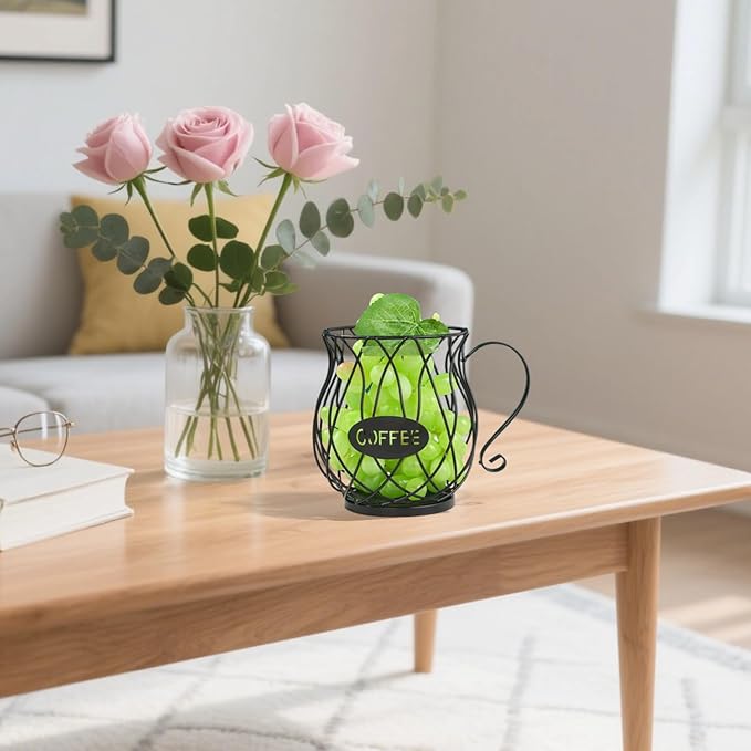 Metal Coffee Pod Holder Wire Coffee Pods Storage Basket Espresso Capsule Storage for Home Kitchen Cafe Hotel (Black teapot)