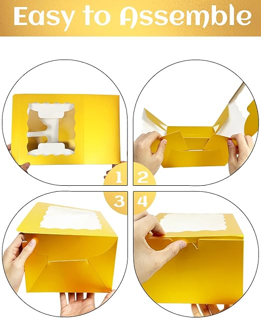 qiqee 10x10x5 Cake Box, 18 Sets Gold Cake Box with Window ＆ 18 Sets 10" Gold Cake Round Boards, 10inch Cake Containers