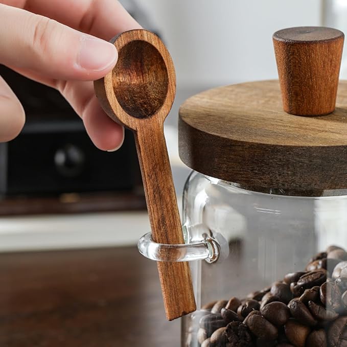 ANSQU 34oz Glass Jar with Wooden Lid & Spoon, Food Storage Containers Coffee Jar Coffee Grounds Container, Food Storage Canister, Kitchen Pantry Storage Container