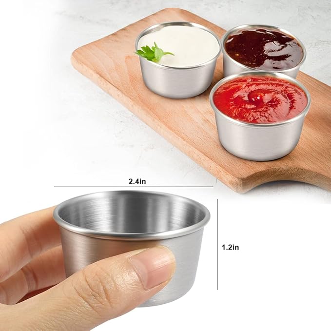 Ramekin Sauce Dipping Bowl Mini Sauce Cups Pudding Condiment Cups for Home Party Restaurant (Sliver 12PCS 75ml)