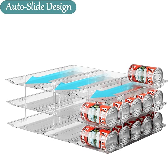 Can Storage Organizer for Pantry, Can Holders For Pantry, Canned Goods Food Dispenser, Clear Plastic Soup Can Shelf Rack, 3 Ties