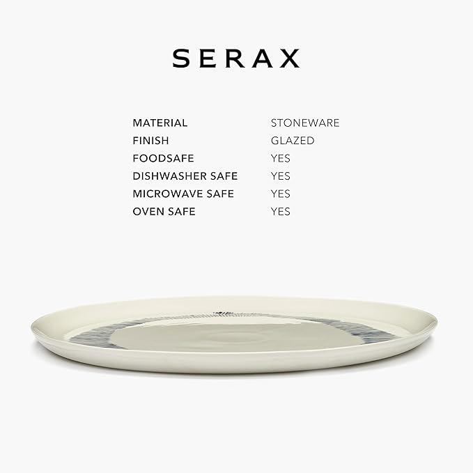 White Blue Serving Plate | Feast tableware by Ottolenghi | Serving Tray Dish Set for 1 | Stoneware Microwave Safe Plates | Farmhouse Kitchen and Dinnerware Sets for Home, Family, Party