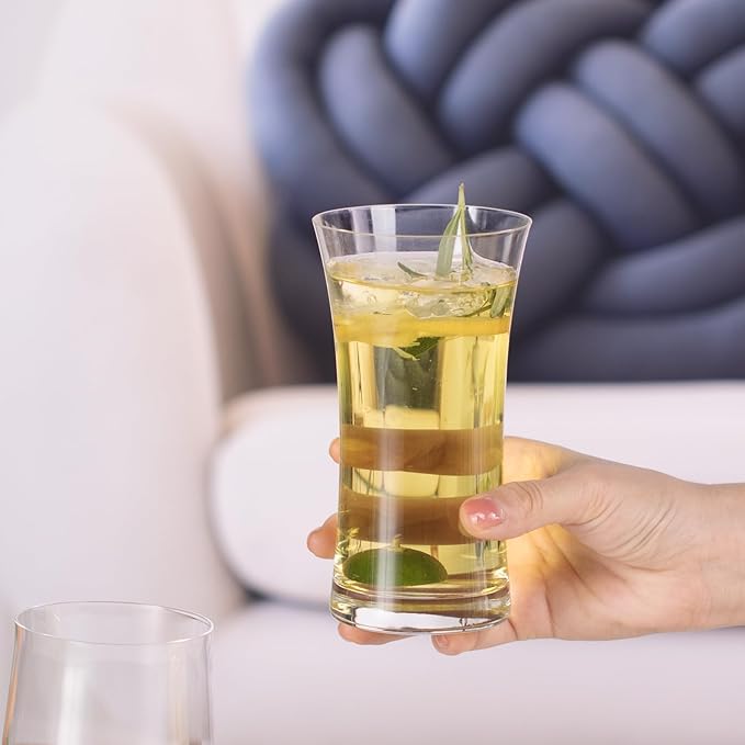 KAMMAK Drinking Glasses Set of 2, 11.8oz Crystal Water Glasses, Everyday Tall Glass Cups, Highball Glass for Cocktail, Juice, Mojito, Iced Tea, Kitchen and Bar Glassware Gifts, Collins Glasses