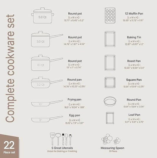 Pots and Pans Set, 22-Piece Non Stick Cookware & Bakeware Sets with Plaid Pattern, Stackable Design, Dishwasher Safe, Stain-resistant, Oven & All-Stove Safe, Tempered Glass Lid, Golden