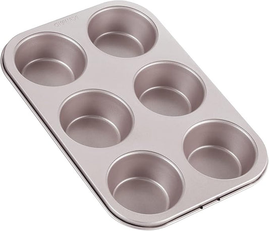 CHEFMADE Muffin Cake Pan, 6-Cavity Non-Stick Cupcake Pan Bakeware for Oven Baking (Champagne Gold)
