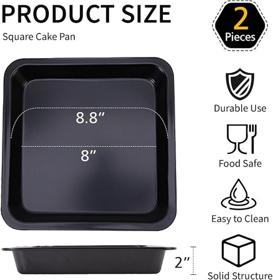 2 Pack Square Cake Pan, 8 Inch Non Stick Square Baking Pan for Cake Brownie Lasagna, Non-Toxic & Rust-resistant, Dishwasher Safe & Easy Clean, Send Goods from Local Warehouse