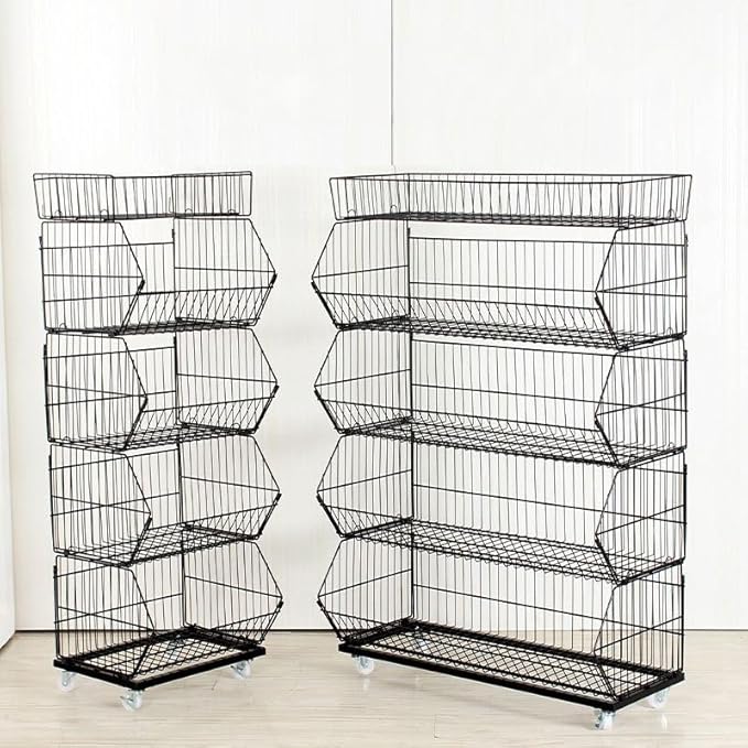 Retail Display Rack 5-Tier Market Merchandise Display Shelf Fruit Store Storage Shelf Vegetable Snack Basket Retail Store Supplies with Wheels for Home Store Market (18" D X 35" W X 55" H)