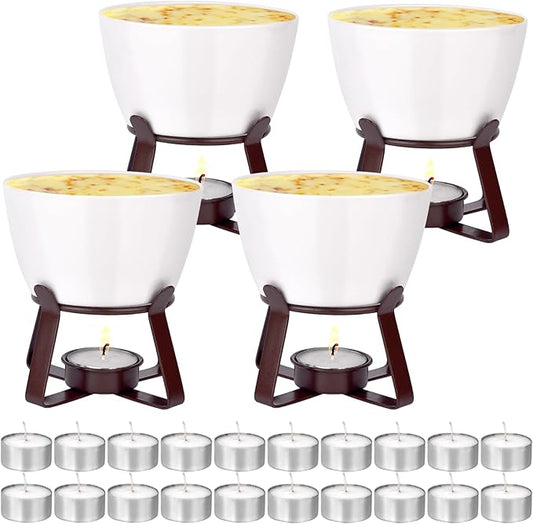 4 Pieces Large Butter Warmers,Butter Warmers for Seafood with 20 Pieces Tealight Candles,Ceramic Butter Warmer Set for Chocolate or Cheese,Fondue- Dishwasher&Microwave Safe,Oven Safe(10.55oz)
