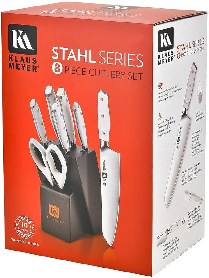 Stahl High Carbon Exclusive German Steel 8 Piece Knife Block Set (White)