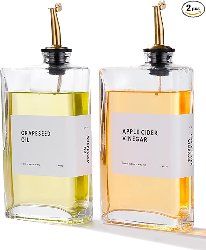 Olive Oil Dispenser for Kitchen, Cooking Oil and Vinegar Dispenser Set, Olive Oil Bottle, Soy sauce dispenser, coffee syrup bottles with stainless steel pourers - 2 pcs, Gold