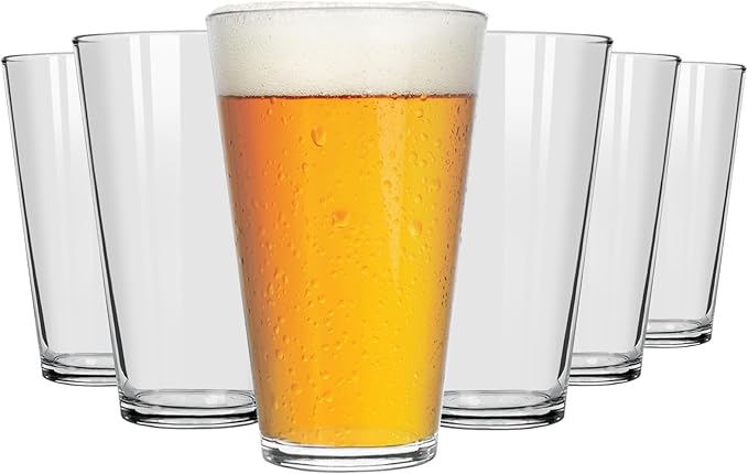Pint Glasses Set of 6-16 oz Drinking Glasses, Beer Glasses, Tall Glass Cups for Cocktails, Juice & Water - Heavy Duty, Durable, Dishwasher Safe - Perfect for Home, Bar & Kitchen Use