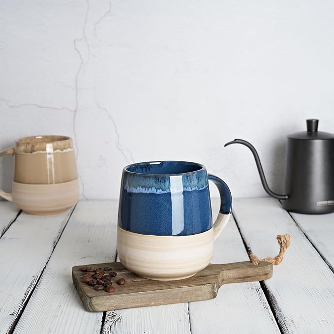 Bosmarlin Extra Large Ceramic Coffee Mug, 23 Oz, Dishwasher and Microwave Safe, Oversized Big Tea Cup, Reactive Glaze (Deep Blue)