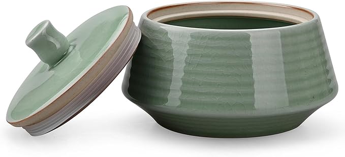 Retro Kitchen Ceramic Canister, 13.53 FL OZ (400 ML) Vintage Food Storage Jar for Tea, Coffee Beans, Herb, Candy, Spices, Nuts (Green(ICE))
