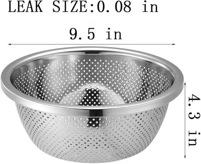 4-Piece Stainless Steel Mixing Bowls and Microporous Colanders Set, 3QT & 5QT Nesting Bowls with Fine Drain Strainers for Washing Rice, Fruits, Vegetables, Pasta, and More