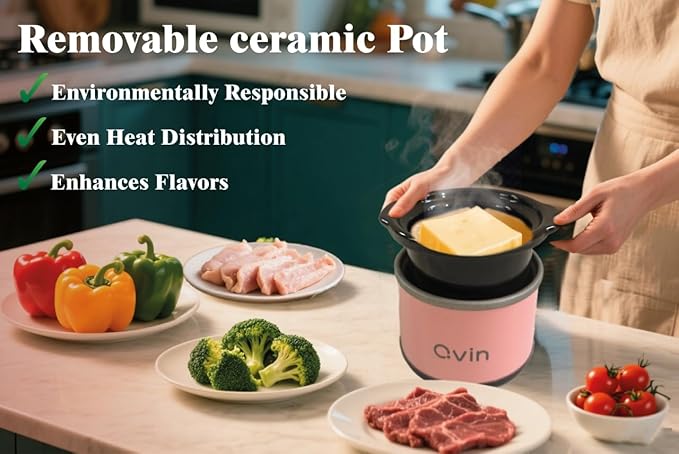 Mini Slow Cooker 0.65qt(20oz) warmer, fondue pot set,chocolate melting pot (stainless steel)… (pink)